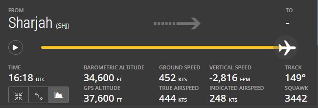 16:18 UTC — GS 452kt / TAS 444kt / IAS 248kt (last normal airspeed)